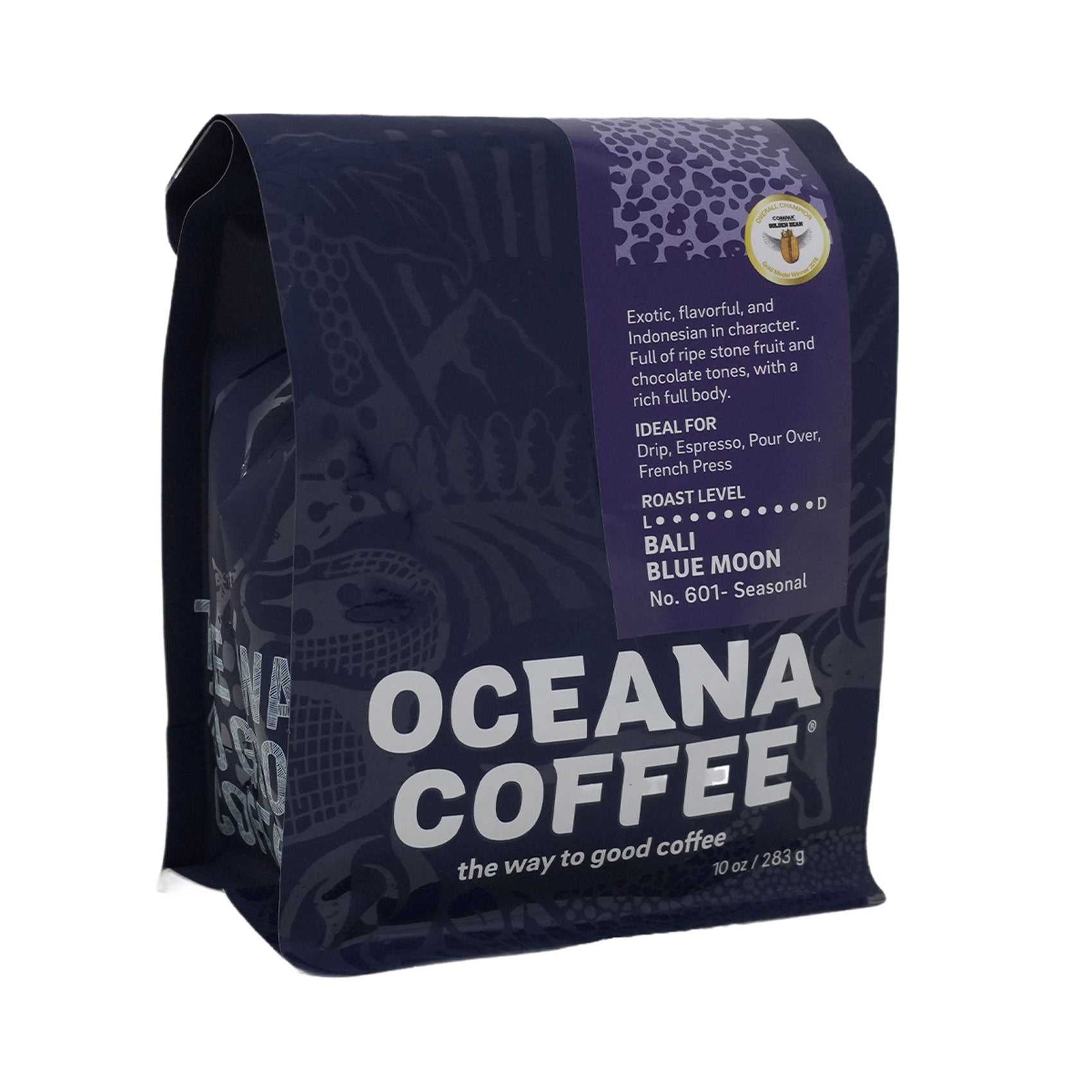 Bali Blue Moon medium dark roast coffee with stone fruit and chocolate notes
