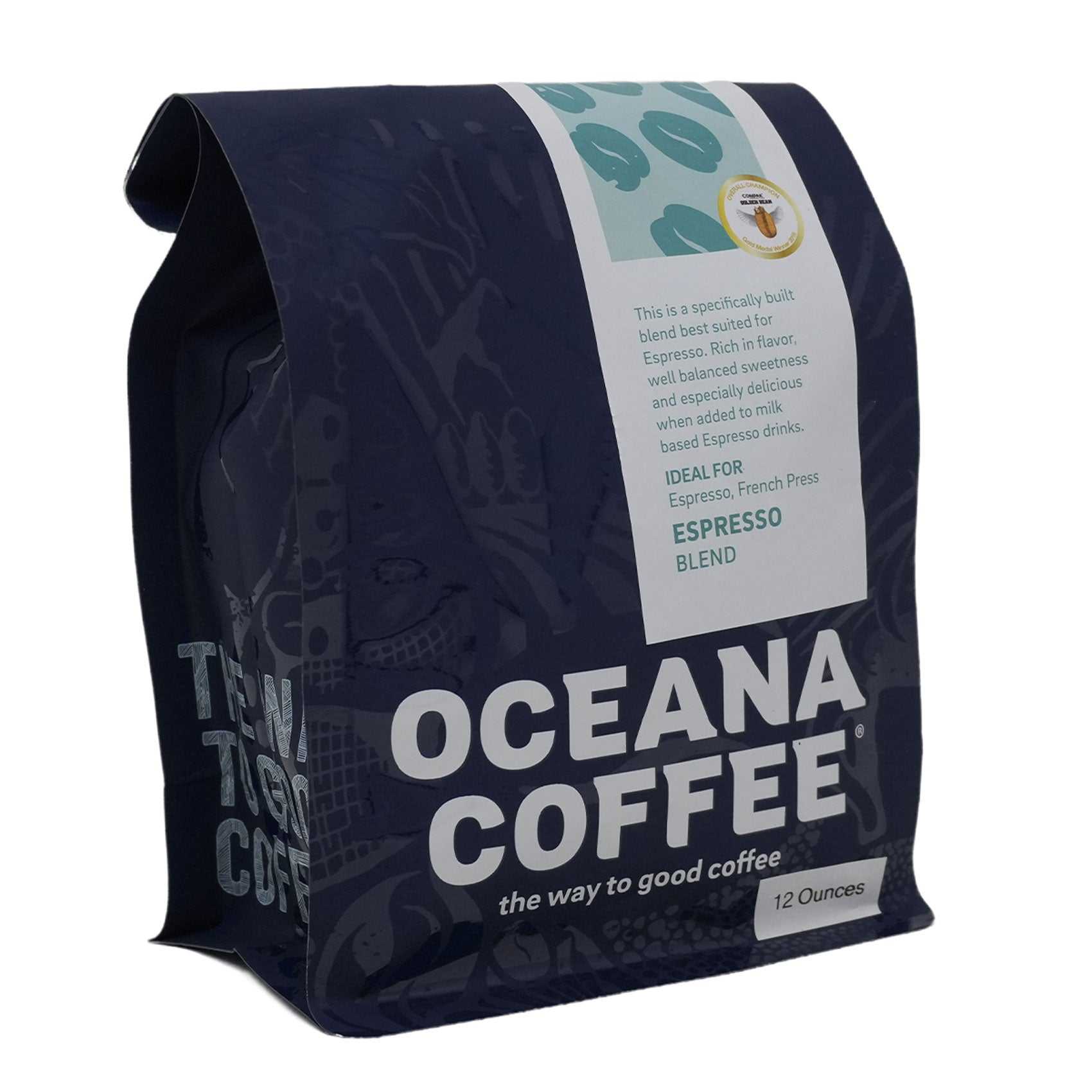 Multi award-winning Espresso Blend coffee, rich, smooth, perfect for shots or milk-based drinks