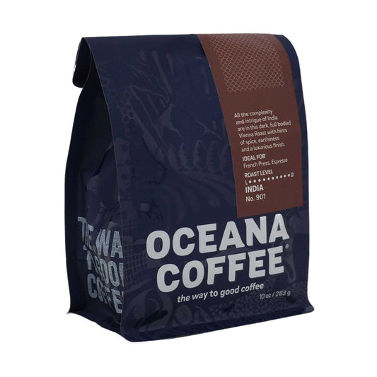 India Monsooned Malabar dark roast coffee beans with rich, smooth, and spicy flavor profile